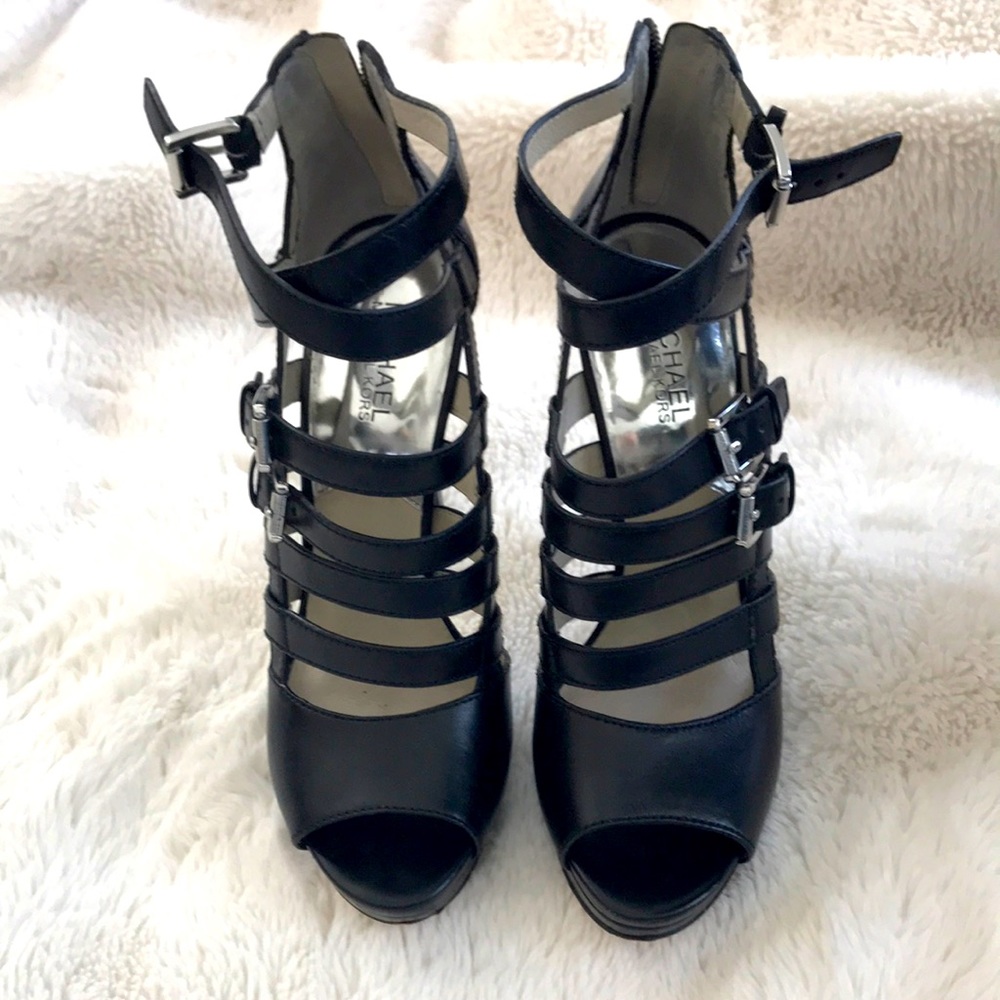 Michael Kors Sandra Platform Black Strappy Leather Pumps. Used twice.